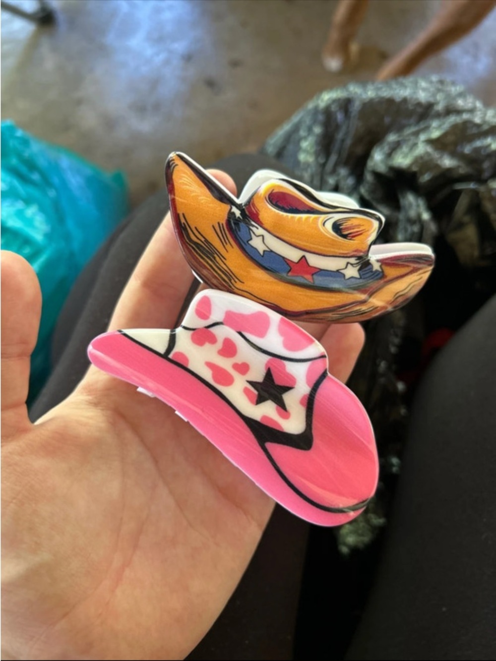 Cowgirl Hat Hair Clips - Yellow & Pink
